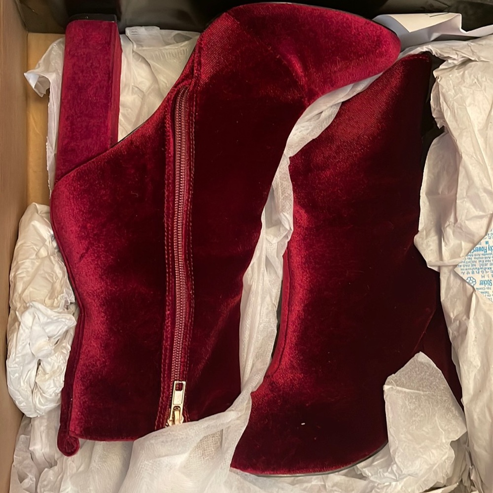 JustFab Burgundy Velvet Ankle Boots